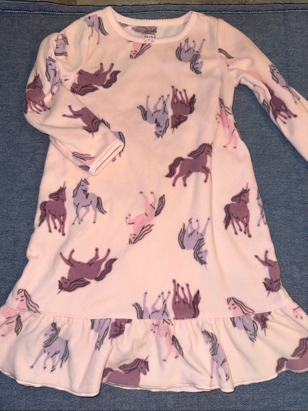 Carter's Pink Unicorn Fleece Nightgown with Purple Accents